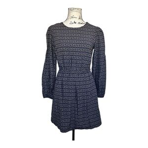Boden Micro Floral Midi Dress, Boho Long Sleeve, Cinched Waist. Size 4US